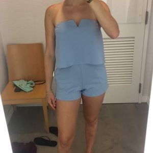 Light blue, strapless romper